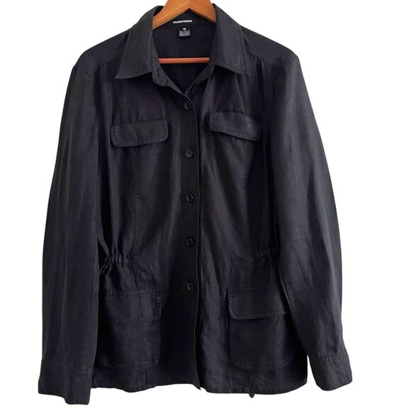 Vintage 100% Linen Lightweight Jacket 12 Black Old Money Preppy Nautical - Picture 1 of 11